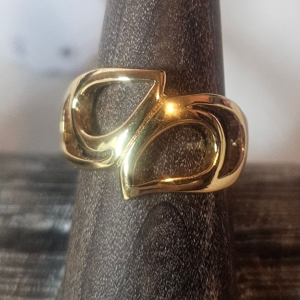 Gold Plated Sterling Silver Abstract Leaf Raindrop Ring 925 Size 7 NWT MCM Retro